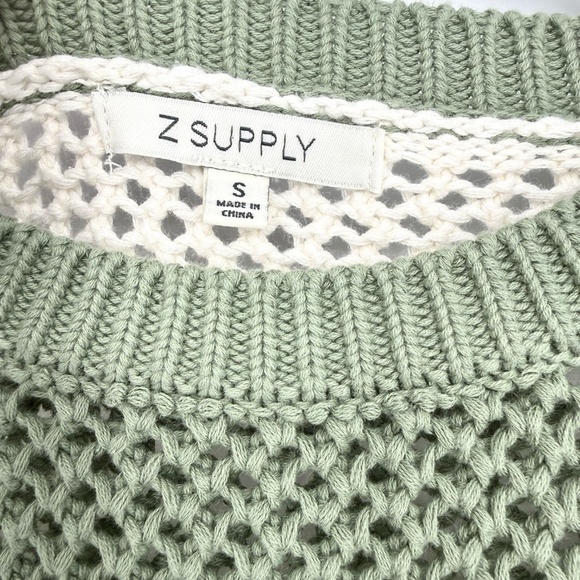 Z Supply Boardbeach Stripe Cotton Crochet Knit Pullover Sweater Palmgreen Ivory - Picture 5 of 10